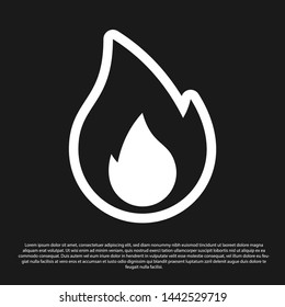 Black Fire flame icon isolated on black background. Heat symbol. Vector Illustration