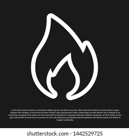 Black Fire flame icon isolated on black background. Heat symbol. Vector Illustration