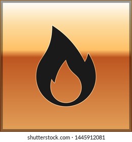 Black Fire flame icon isolated on gold background. Heat symbol. Vector Illustration