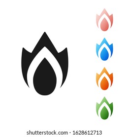 Black Fire flame icon isolated on white background. Heat symbol. Set icons colorful. Vector Illustration