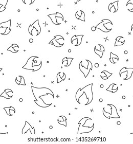 Black Fire flame line icon isolated seamless pattern on white background. Heat symbol. Vector Illustration