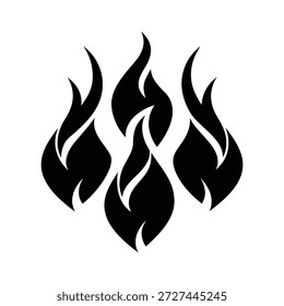 Black fire flame silhouette vector set, burning campfire and heat icons isolated on white background.