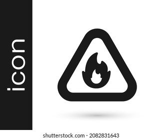Black Fire flame in triangle icon isolated on white background. Warning sign of flammable product.  Vector