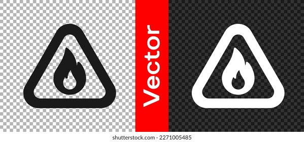 Black Fire flame in triangle icon isolated on transparent background. Warning sign of flammable product.  Vector