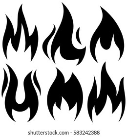 Black fire flames isolated. Fire icon or logo template set