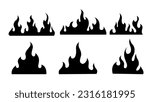 Black fire flames in tribal style for tattoo and vehicle decoration design vector set illustration