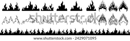 Black fire flames in tribal style for tattoo and vehicle decoration design vector set illustration	
