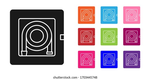 Black Fire Hose Cabinet Icon Isolated On White Background. Set Icons Colorful. Vector Illustration