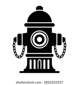 A black fire hydrant icon with chain and cap on top, urban equipment symbol, city infrastructure