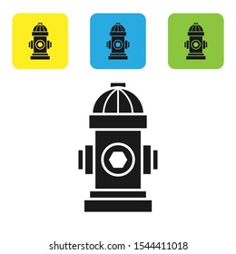 Black Fire hydrant icon isolated on white background. Set of colorful square icon buttons. Vector Illustration