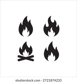 schwarze Feuersymbol-Sammlung. Brandflammensymbol. Logotyp mit Bonfire-Silhouette, einzeln auf weißem Hintergrund.