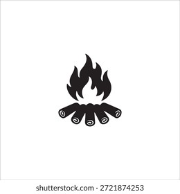 black Fire icon collection. Fire flame symbol. Bonfire silhouette logotype isolated on white background.