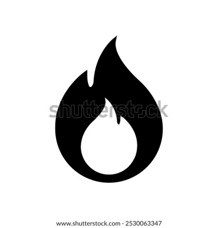 Black Fire Icon Vector Design on White Background. Fiery, Burn, Flame, High Temperature Warning Flat Symbol.	