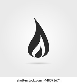 black fire logo with shadow. concept of accident, fiery, visual identity, fireball, flaming, combustion, ignition, inflammation. flat style trend brand design vector illustration on gray background