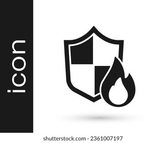 Icono de protección contra incendios negro aislado en fondo blanco. Concepto de seguro. Seguridad, seguridad, protección, concepto de protección.  Vector