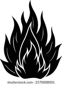 Black fire silhouette isolated on white background. Fire sign vector illustration design