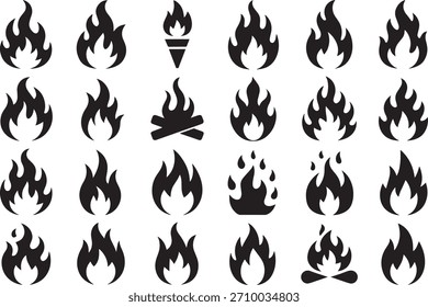 Schwarzes Feuer Silhouette Vektorsatz von detaillierten Flammen Designs Symbole