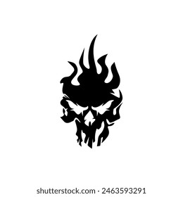 Black fire skull, suitable for icons, stickers, screen printing, logos, templates, etc.