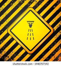 Black Fire sprinkler system icon isolated on yellow background. Sprinkler, fire extinguisher solid icon. Warning sign. Vector