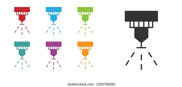 Black Fire sprinkler system icon isolated on white background. Sprinkler, fire extinguisher solid icon. Set icons colorful. Vector
