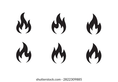 Black fire symbols on transparent background. hot flaming graphic logo sign. simple inferno design.
