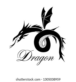 Black fire-breathing dragon. Vector