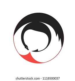 Black fire-brething dragon. Vector round icon