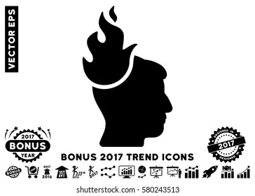 Black Fired Head icon with bonus 2017 trend symbols. Vector illustration style is flat iconic symbols, white background.