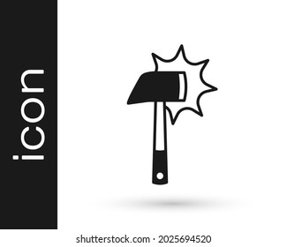 Icono del hacha del bombero negro aislado en fondo blanco. Cera de fuego.  Vector