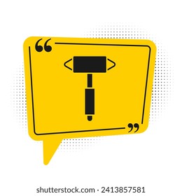Black Firefighter axe icon isolated on white background. Fire axe. Yellow speech bubble symbol. Vector