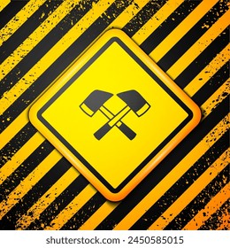 Black Firefighter axe icon isolated on yellow background. Fire axe. Warning sign. Vector