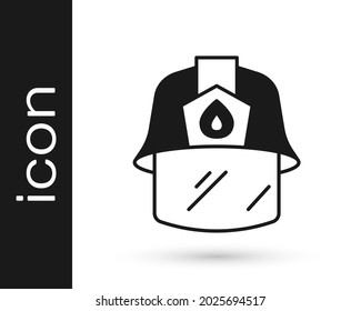 Black Firefighter Helmet Or Fireman Hat Icon Isolated On White Background.  Vector