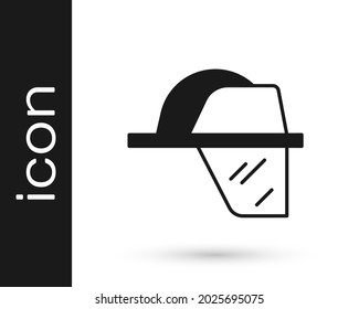 Black Firefighter Helmet Or Fireman Hat Icon Isolated On White Background.  Vector