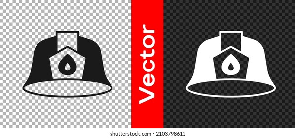 Black Firefighter Helmet Or Fireman Hat Icon Isolated On Transparent Background.  Vector