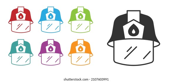 Black Firefighter Helmet Or Fireman Hat Icon Isolated On White Background. Set Icons Colorful. Vector