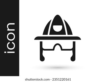 Black Firefighter helmet or fireman hat icon isolated on white background.  Vector