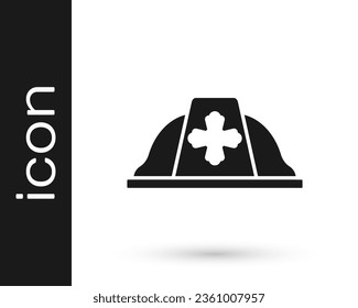 Black Firefighter helmet or fireman hat icon isolated on white background.  Vector