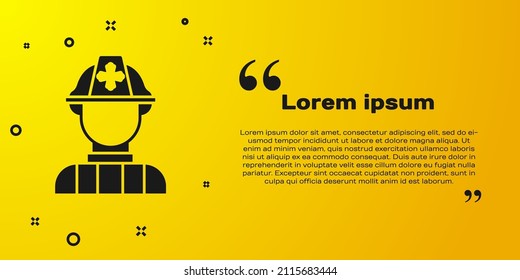 Black Firefighter icon isolated on yellow background.  Vector