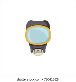 Black firefighter's mask with respirator and big shiny lens. Vector illustration of fireman's uniform isolated on white background