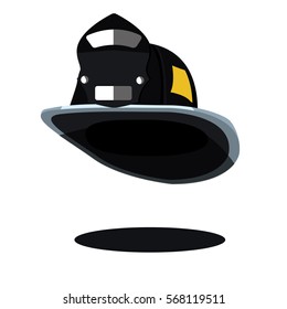 black fireman hat helmet USA American vintage. Icon. Vector