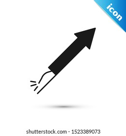Black Firework rocket icon isolated on white background. Concept of fun party. Explosive pyrotechnic symbol.  Vector Illustration