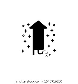 Black Firework rocket icon isolated on white background. Concept of fun party. Explosive pyrotechnic symbol. Vector Illustration