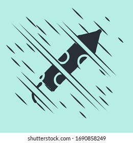 Black Firework rocket icon isolated on green background. Concept of fun party. Explosive pyrotechnic symbol. Glitch style. Vector Illustration