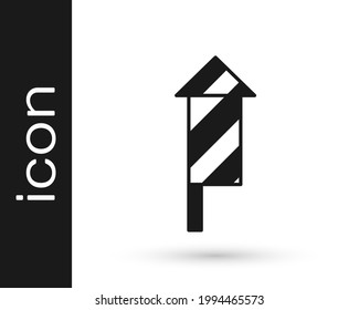 Black Firework rocket icon isolated on white background. Concept of fun party. Explosive pyrotechnic symbol.  Vector