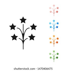 Black Fireworks icon isolated on white background. Concept of fun party. Explosive pyrotechnic symbol. Set icons colorful. Vector Illustration