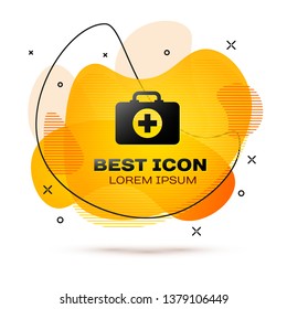 Black First aid kit icon isolated on white background. Medical box with cross. Medical equipment for emergency. Healthcare concept. Fluid color banner. Vector Illustration