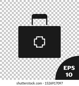 Black First aid kit icon isolated on transparent background. Medical box with cross. Medical equipment for emergency. Healthcare concept.  Vector Illustration