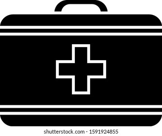 Black First aid kit icon isolated on white background. Medical box with cross. Medical equipment for emergency. Healthcare concept.  Vector Illustration