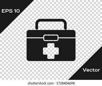 Icono del kit de primeros auxilios negro aislado en fondo transparente. Caja médica con cruz. Equipo médico de emergencia. Concepto de salud. Ilustración vectorial