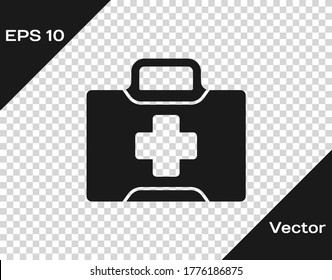 Icono del kit de primeros auxilios negro aislado en fondo transparente. Caja médica con cruz. Equipo médico de emergencia. Concepto de salud. Ilustración vectorial